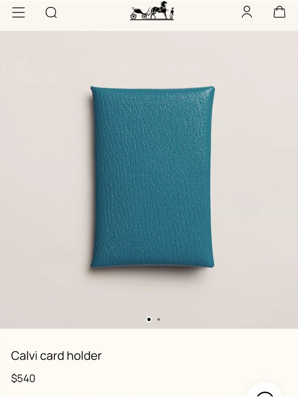 Hermes Calvi Card Holder in Teal Blue